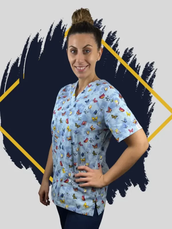 Doktordivat karcsúsított egészségügyi munkaruha-100%pamut-pillangók